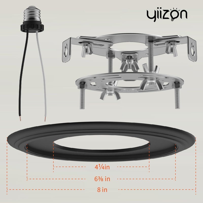 YIIZON 5 and 6 inch Recessed Can Light Conversion Kit, for Ceiling Light Fixture, Pendant Light, Hanging Light, Ceiling Fan, with 7’¾ Beveled & Flat, Steel, Medallion, Black Finish - Image 3